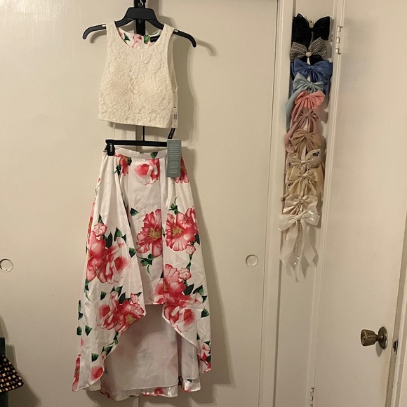 My Michelle White Lace Crop Top with Floral Accent - Picture 1 of 5